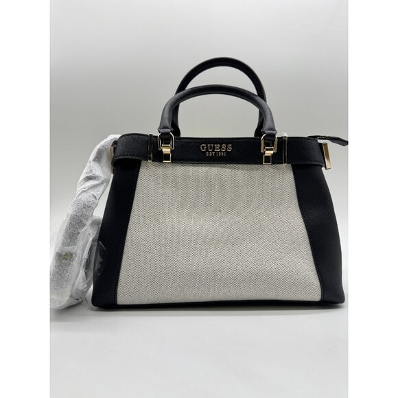 GUESS Anadela canvas medium satchel crossbody bag - Black/Cream (No charms) - Picture 1 of 6